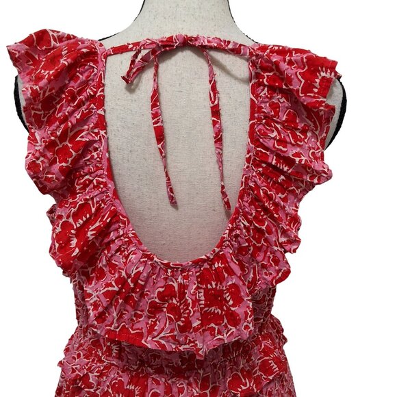 J.Crew Womens 2 Azalea Belvedere Ruffle Midi Dress Red Pink Floral Valentine's - Picture 6 of 11